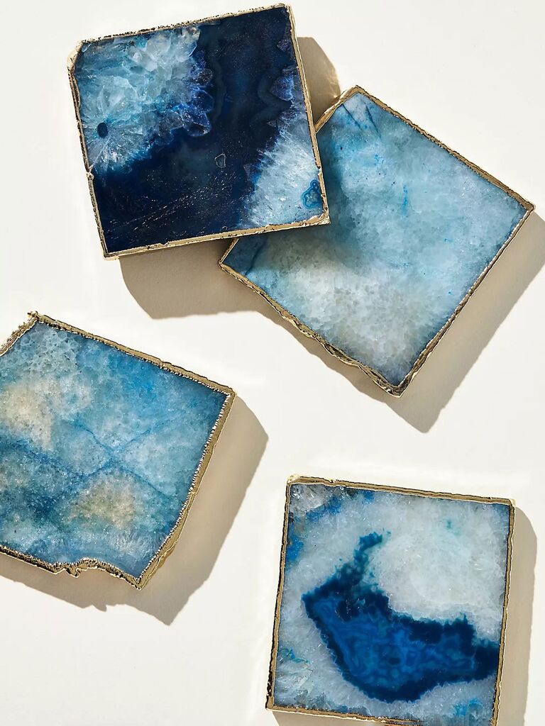 Blue agate coasters engagement gift for friend