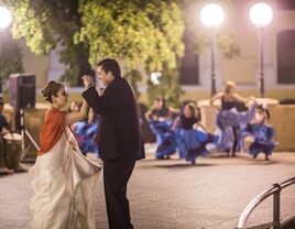 Spanish couple dancing in the street