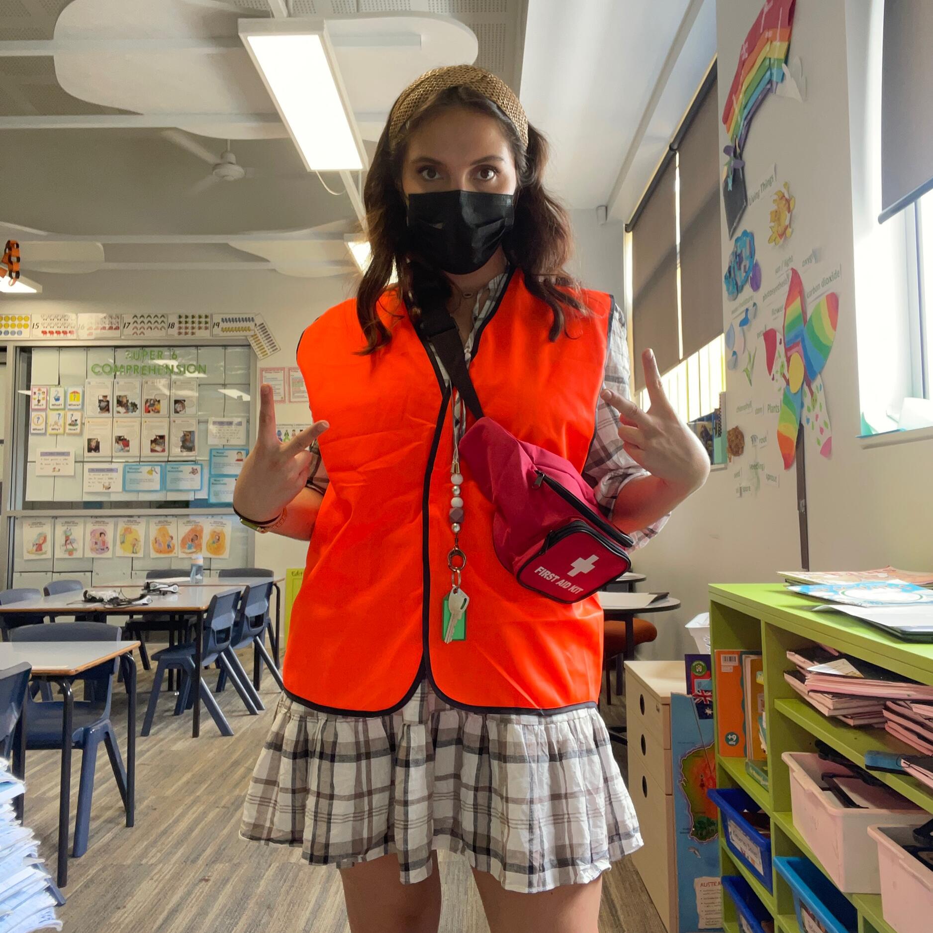 Matilda loves sending Ben pictures of her lunch duty get up, especially when she is fully kitted out. Ben loves receiving them, this photo took up residency as his phone wallpaper for a long time. Strong!