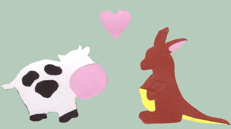Alec made his first Valentine's Day card for Nancy with this sweet cutout of Moo & Roo on the cover. Alec's favourite animal is the cow, because his favourite elementary school teacher was named Mr. Cowie. And Nancy was nicknamed "Nanaroo" by her siblings and cousins, because of her clear resemblance to Roo from Winnie-the-Pooh.  This is basically now the logo for their relationship.