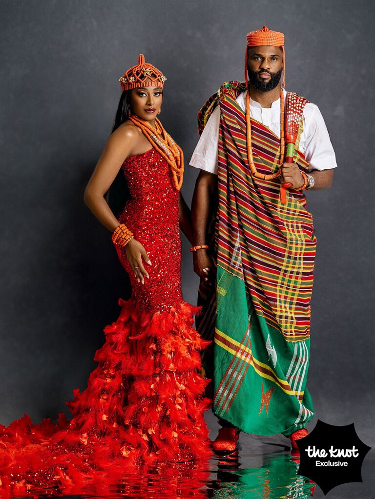Chiney and husband Raphael's traditional Nigerian wedding portrait 