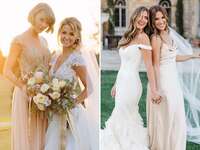 Collage of two celebrities serving as bridesmaids for their friends. 
