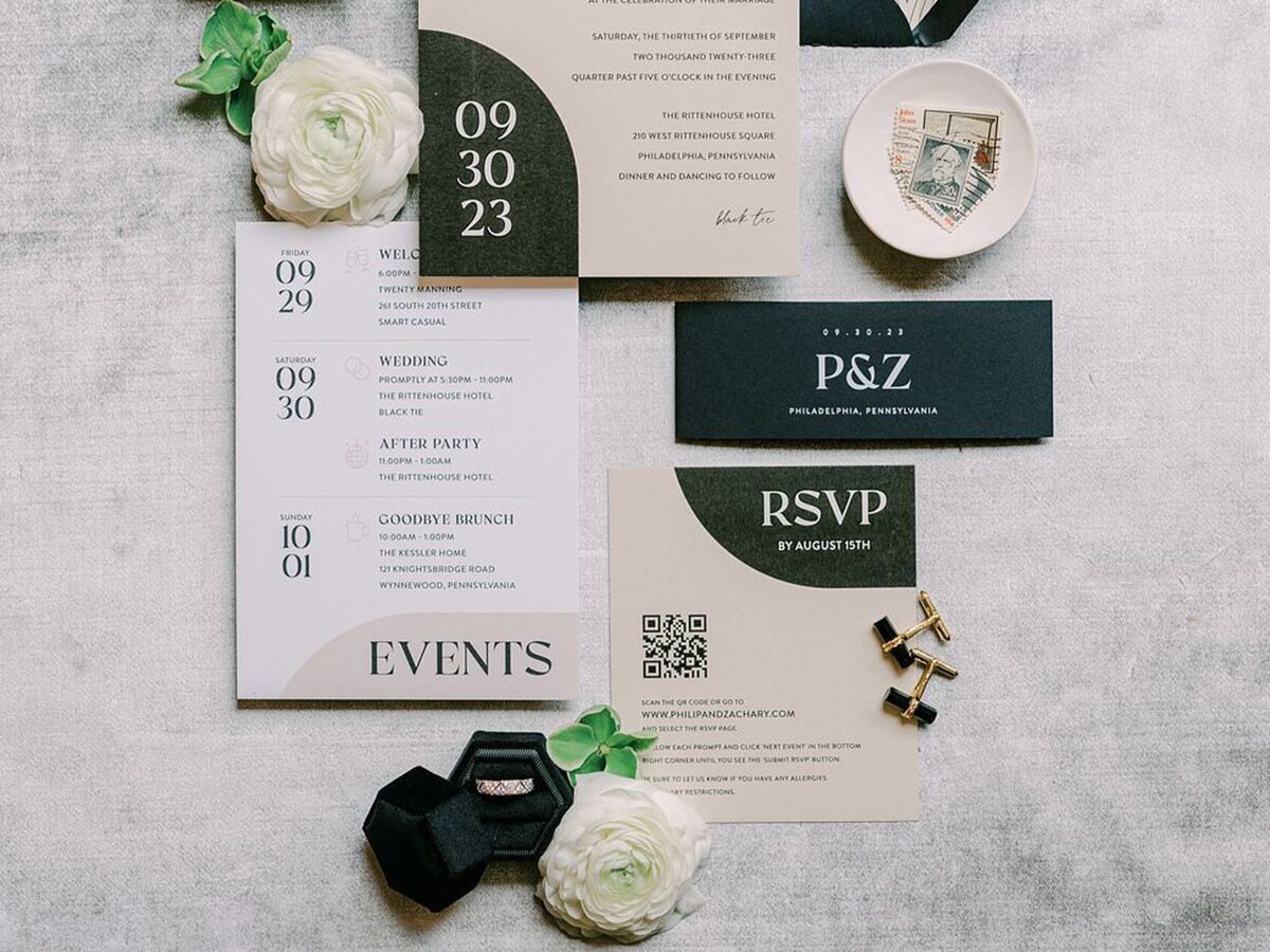 modern black and white wedding invitiation suite