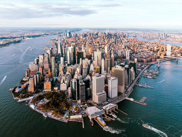 Aerial view of Loser Manhattan skyline, New York City