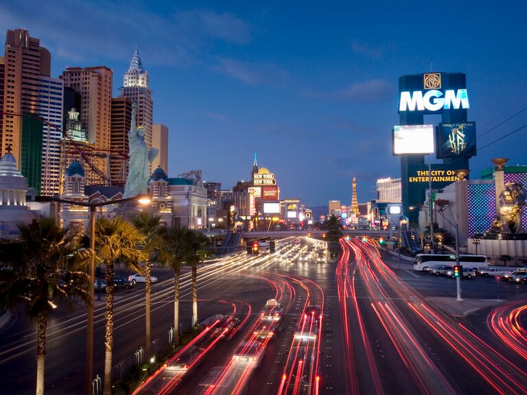 Las Vegas strip with skyline at night 