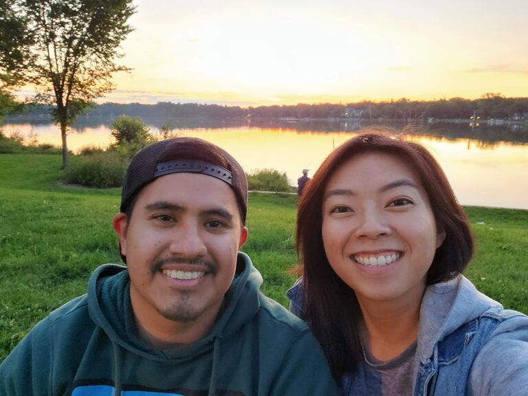 Watching our first sunset together at Lake Josephine near UNW's campus