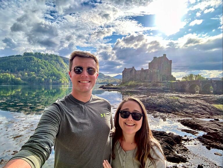 Enjoying the scenery at one of the many beautiful castles we saw on our trip. This is the Eilean Donan Castle.