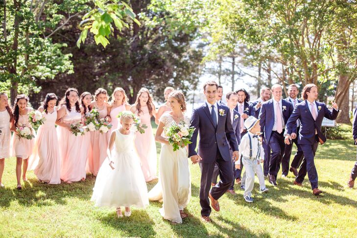 pink bridesmaids blue groomsmen