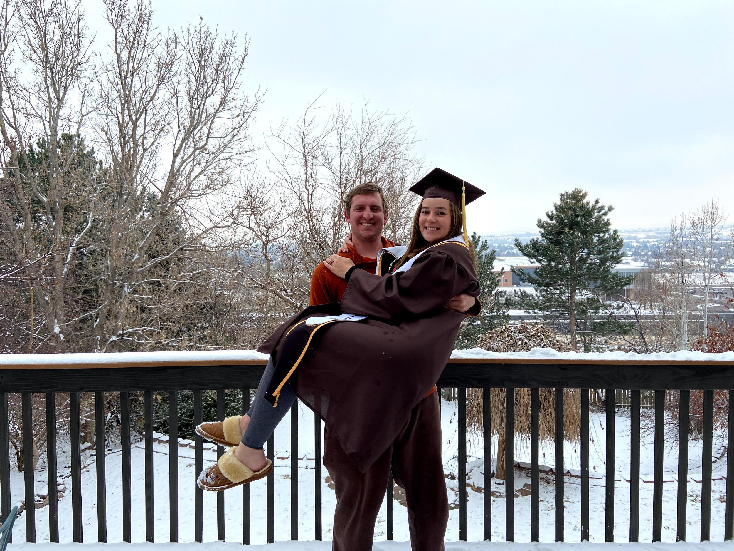 Kyle supporting Kiana through her virtual graduation during COVID!