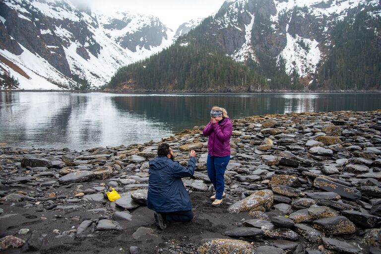 Armin proposed to Ashley while on a boat tour in Kenai Fjords National Park in Alaska!