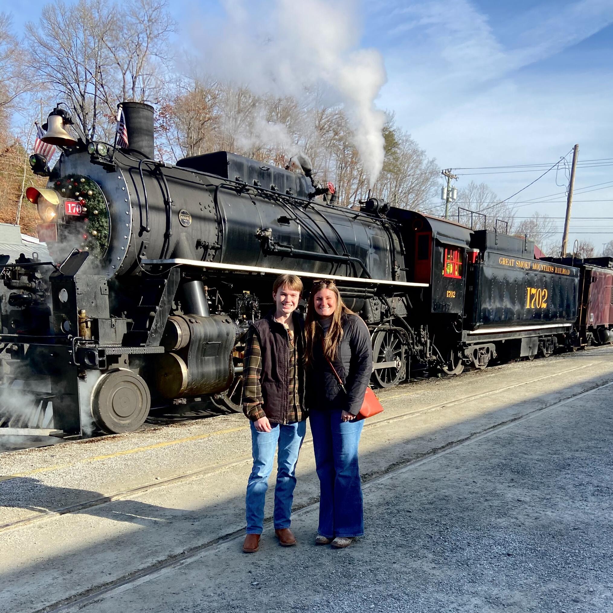 Luke planned a surprise date for our four-year anniversary in Bryson City, NC to enjoy a first-class ride on the Great Smokey Mountain Railroad steam engine.