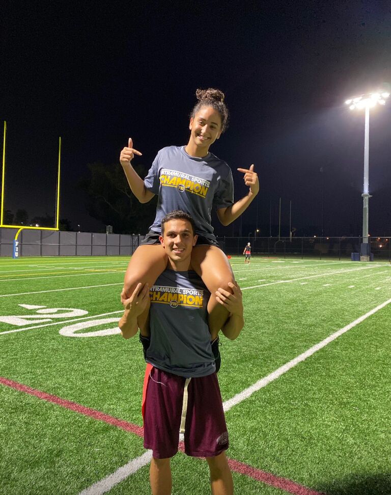 Sharing a passion for athletics and fitness we joined an FIU intramural football team and took home first place! Late night study sessions and football games were our type of date night.