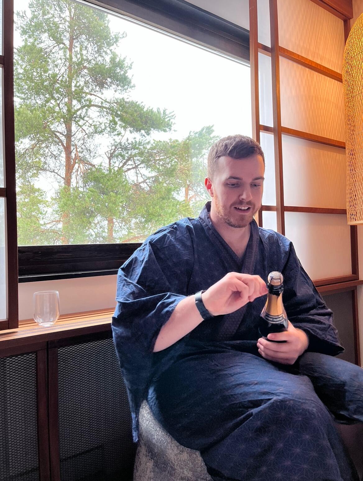 Champagne at the spa to celebrate in Sweden
