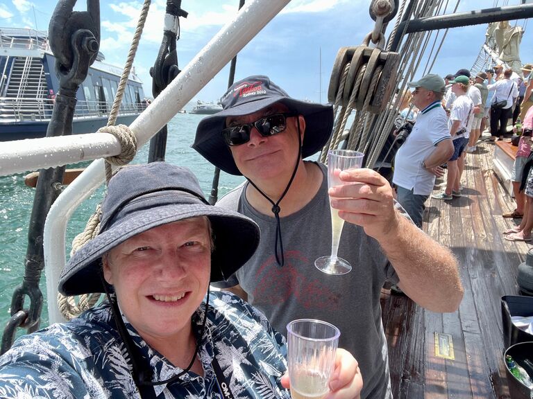 Watching the start of Sydney to Hobart yacht race on the Tall Ship Soren Larsen on beautiful Sydney Harbour
