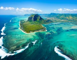 Aerial view of Le Morne Brabant mountain, Mauritius, Africa