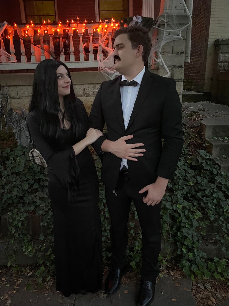 Nicole and Austin's first couple's Halloween costume (Morticia and Gomez Addams). 