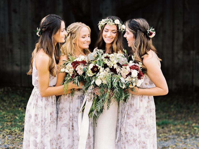 lilac floral bridesmaid dress