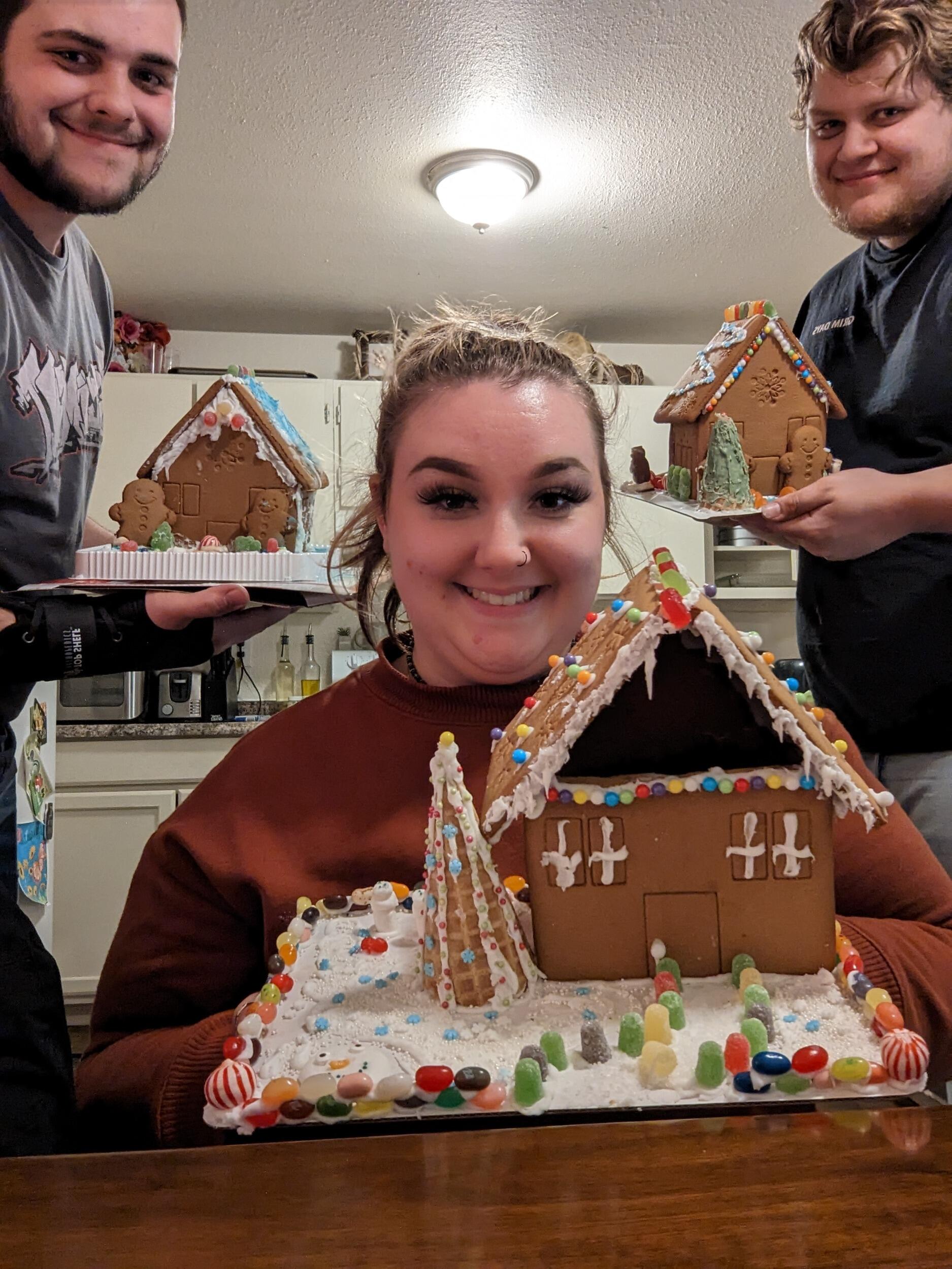 Moving out on our own for the first time, with best friend Cody! Celebrating Christmas in a small apartment in Carson with 2 dogs and 2 cats yikes! But it wouldn't stop us from making gingerbread houses.