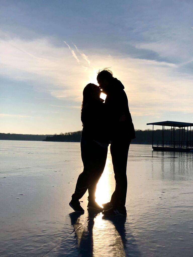 Our second year at Truman, walking on the frozen lake at a Thousand Hills State Park! 