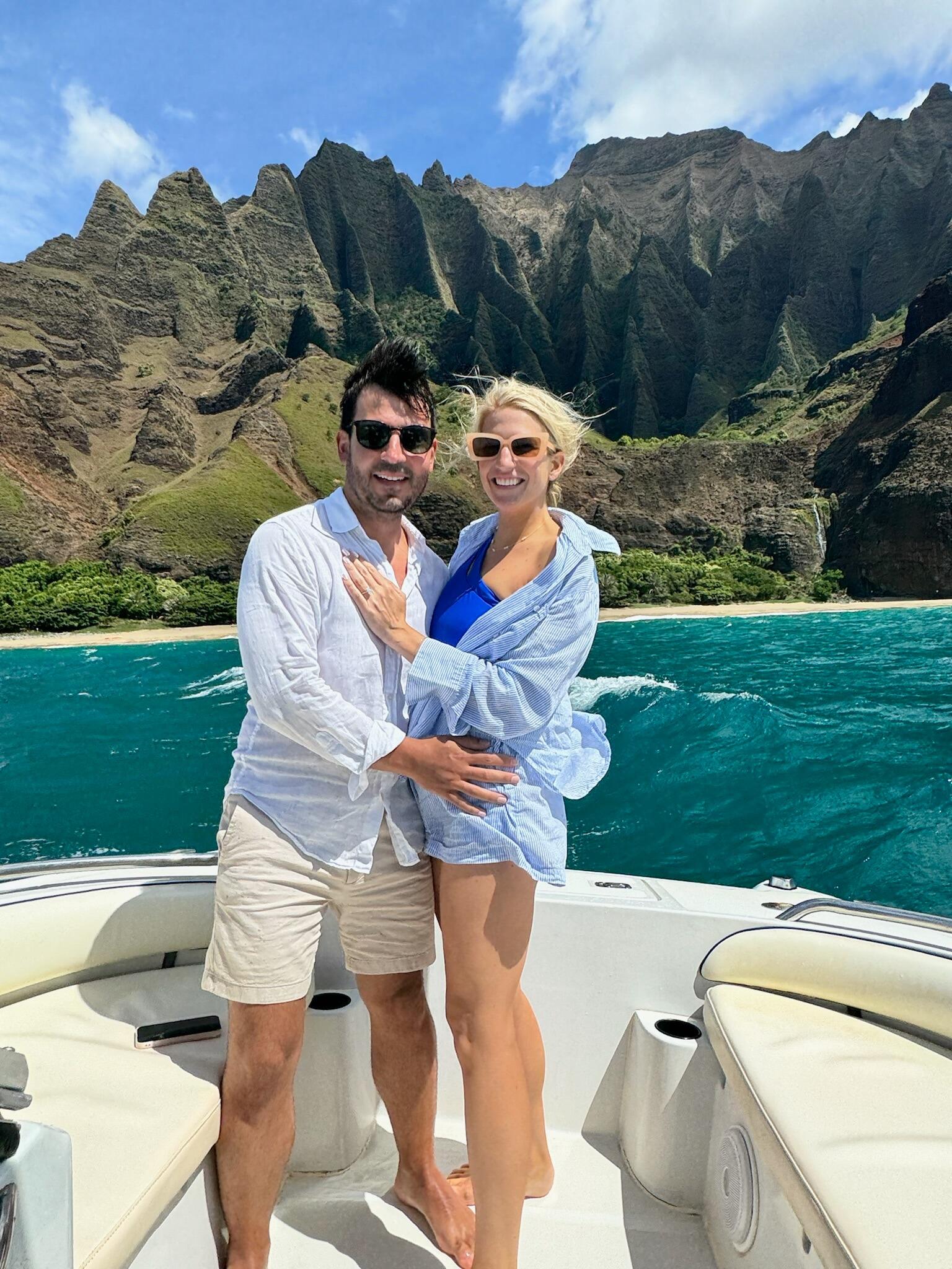 Ivaylo proposed on a private boat tour of the Nā Pali Coast in Kauai!