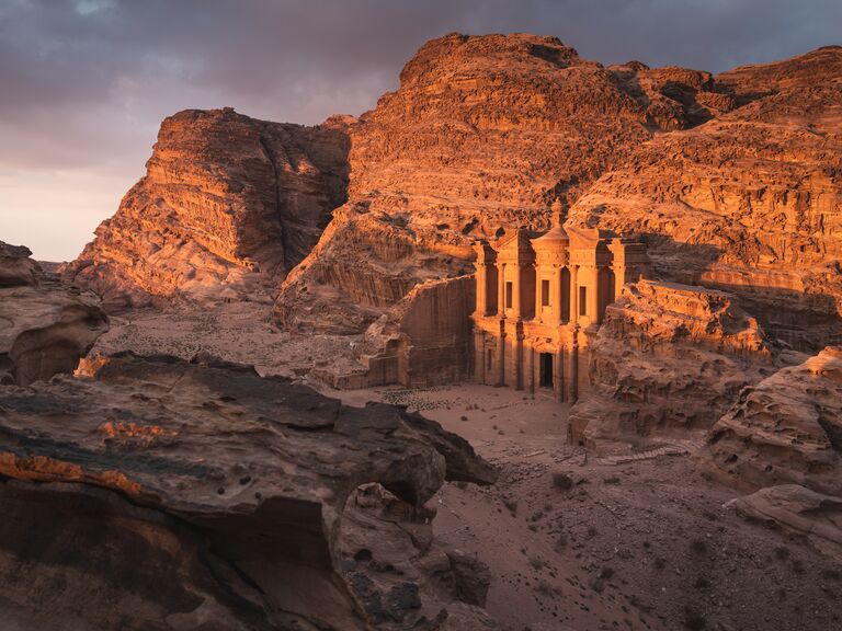 The Monastery or Ad Deir at beautiful sunset in Petra ruin and ancient city, Jordan, Arab 
