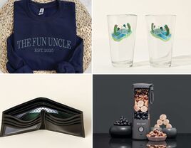 Four brother-in-law gifts: 'fun uncle' sweatshirt, pickleball glasses, BlendJet blender, wallet