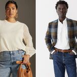 two winter engagement photo outfit ideas for men and women