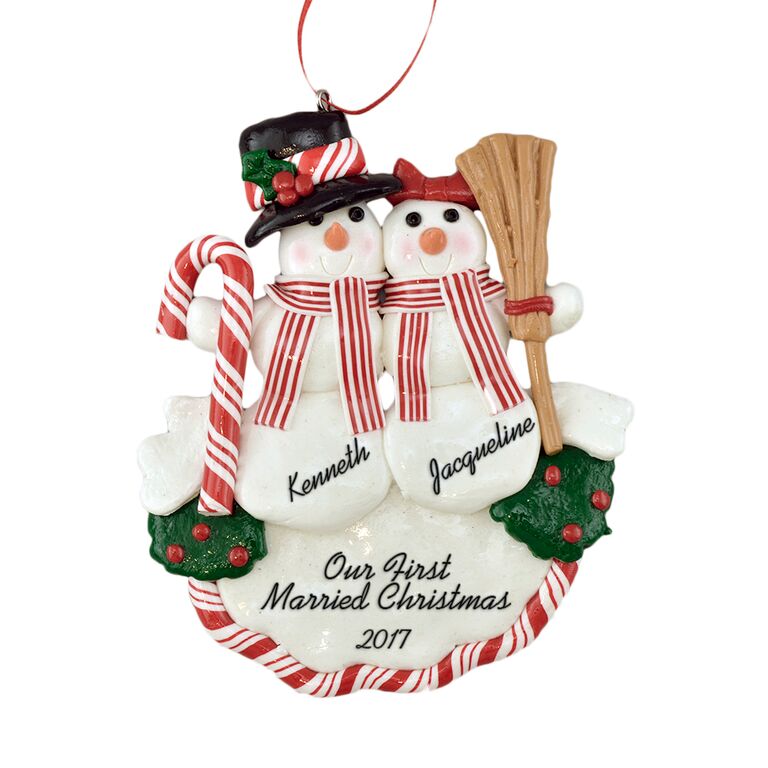 "Our First Married Christmas" Ornament with Snowmen