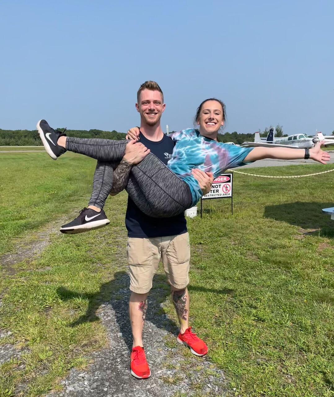 Went on our first date at Basil's in Stafford, CT, went skydiving shortly after