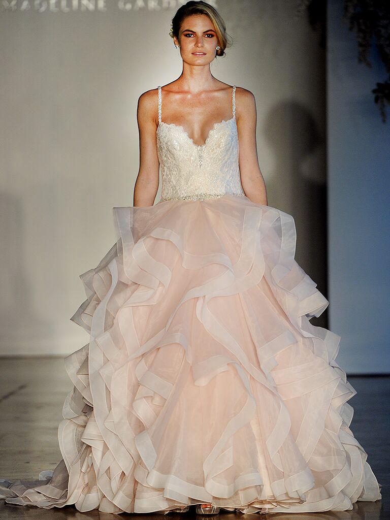 blush pink ball gown wedding dress