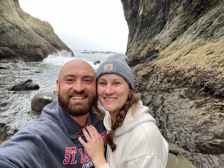 Isaac popped the question in between Split Rock on Rialto Beach in Washington! 