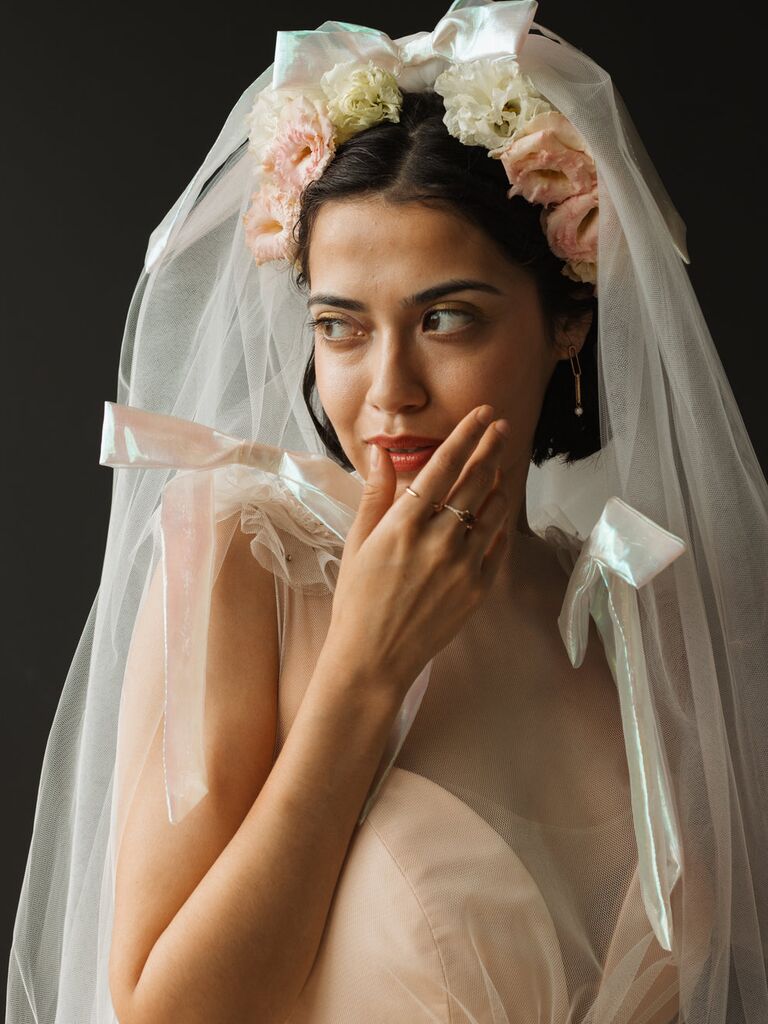 Bridal Veil Women'S Simple Tulle Short Bachelorette Party Wedding Veil  Ribbon US