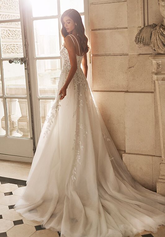 strapless open back dress Dream Ruffle Sleeve Chiffon Sequins A Line Royal Wedding Dress 42 main image 0