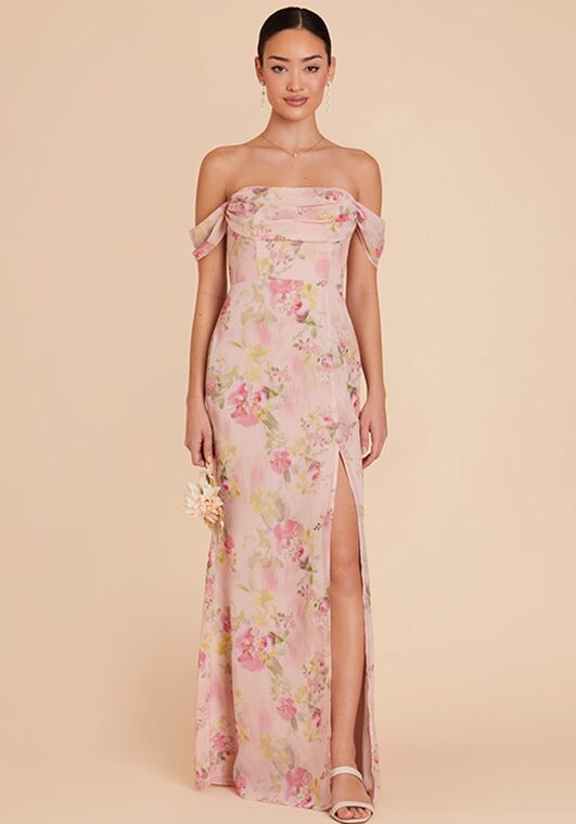 Birdy Grey Mira Chiffon Dress in Vintage Pink Floral Bridesmaid Dress | The  Knot