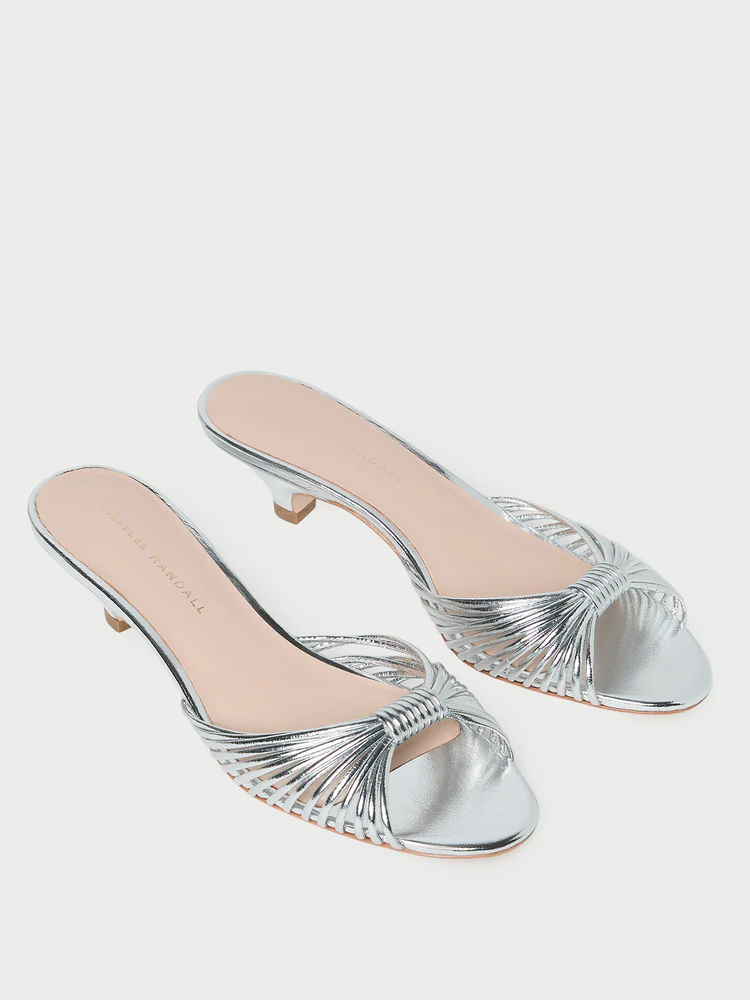 Loeffler Randall silver leather kitten heels