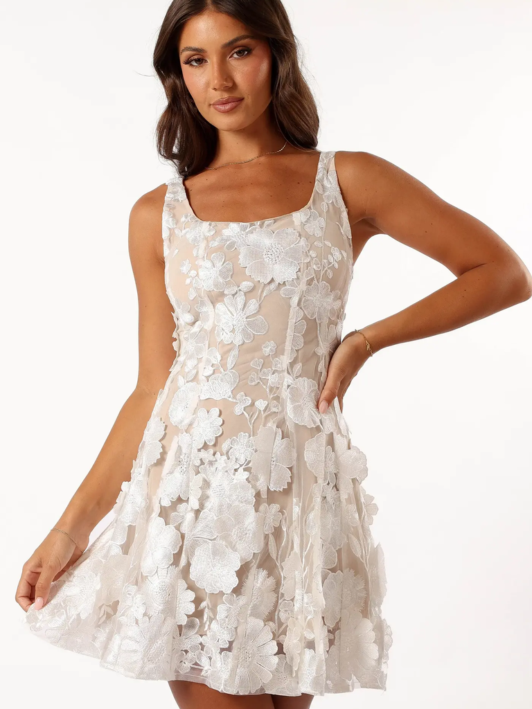 White floral square neck short wedding dress from Petal & Pup