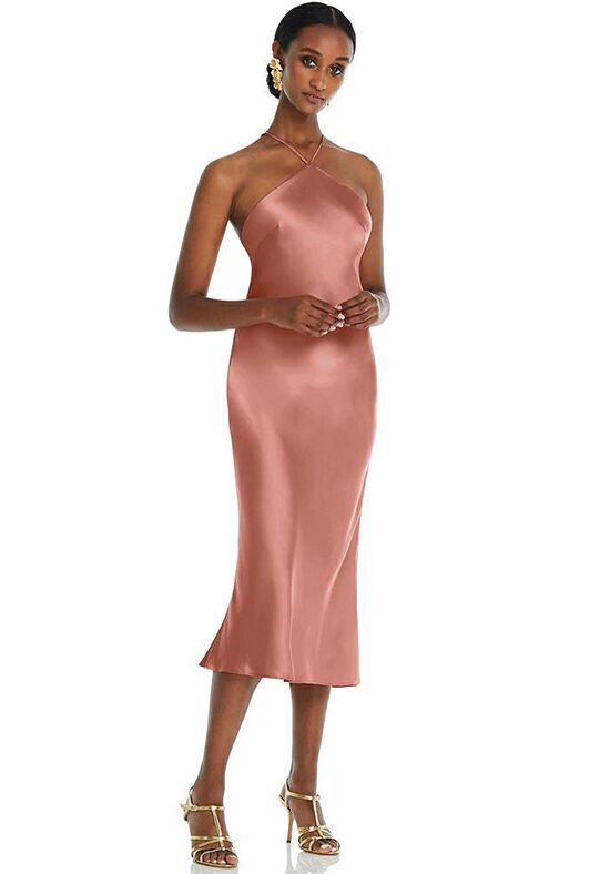 Dessy Group Diamond Halter Bias Midi Slip Dress with Convertible Straps -  LB040 Bridesmaid Dress