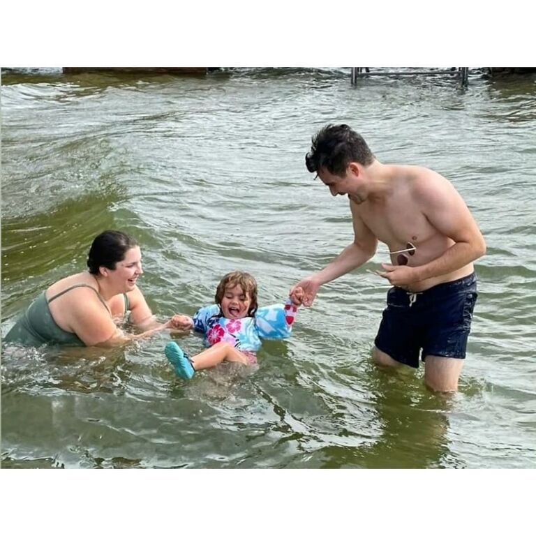 Swimming with Charlie at The River for the annual Dooley/Knowles family gathering over The 4th of July!