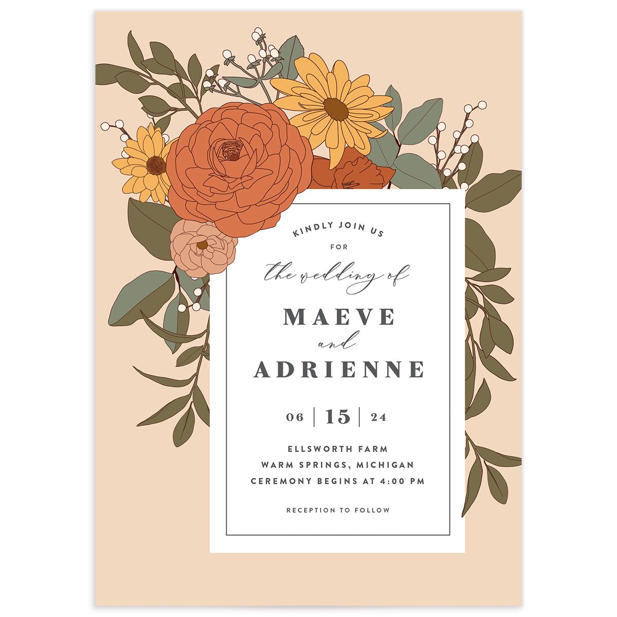 A Wedding Invitation from the Retro Botanical Collection