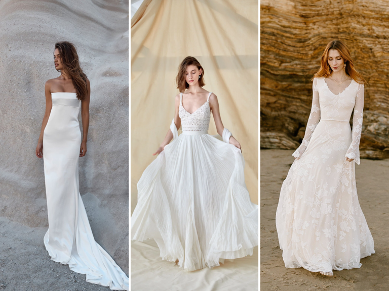 Gorgeous Floral Beach Boho Lace Sheath Wedding Dress Chic Sexy Column  Strapless Asymmetry-Length Bridal Gown - June Bridals