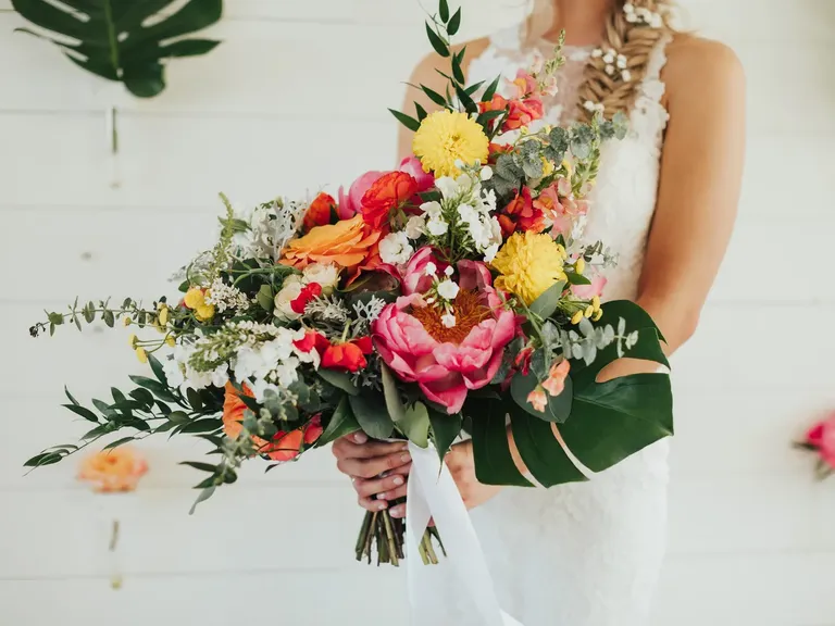 Bright Yellow, Orange and Pink Tropical Spring Bouquet