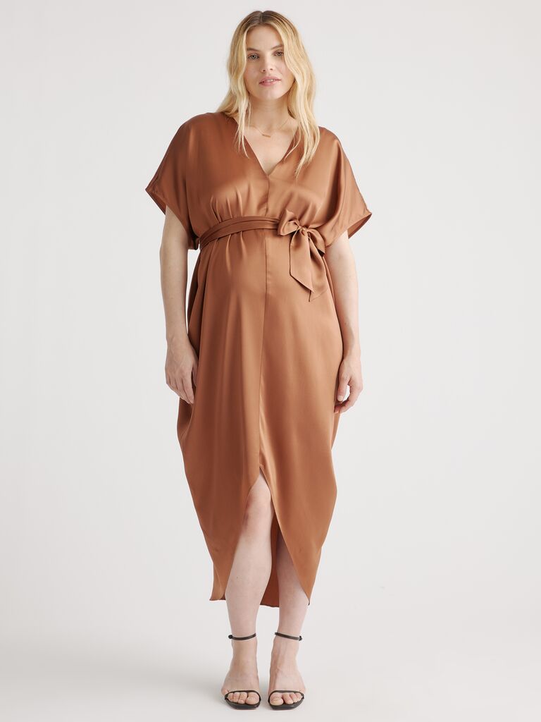 green emerald velvet dress Rheane Maternity Velvet Dress Maternity Dress for Photoshoot Maternity Dress  for Wedding Guest Baby Shower Dress Burnt Orange Dress Maternity Wrap Dress  Caramel Rust S at Amazon Women's Clothing store