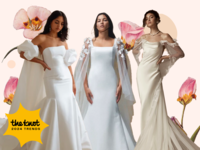 three wedding dresses with capes