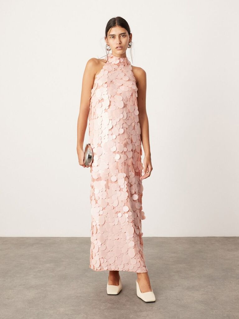 Blush embellished bridesmaid dress hotsell