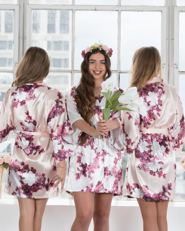 Floral bridesmaid satin robe