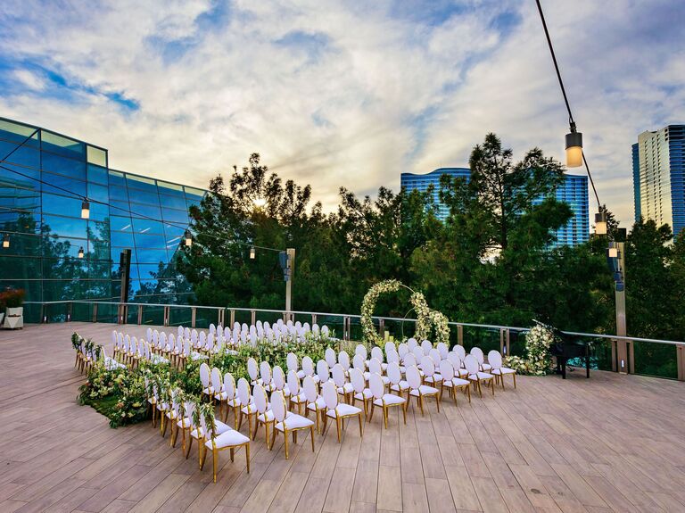 Rooftop wedding ceremony with skyline view