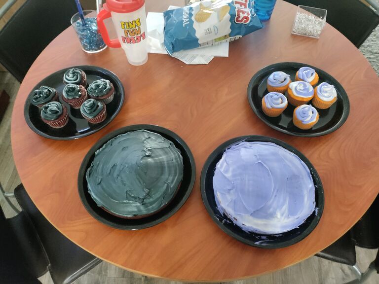 The day that Katie accepted her offer letter from the University of Georgia's chemistry Ph.D. program! Tim made two sets of cakes in the school colors of the two programs that Katie applied to. 