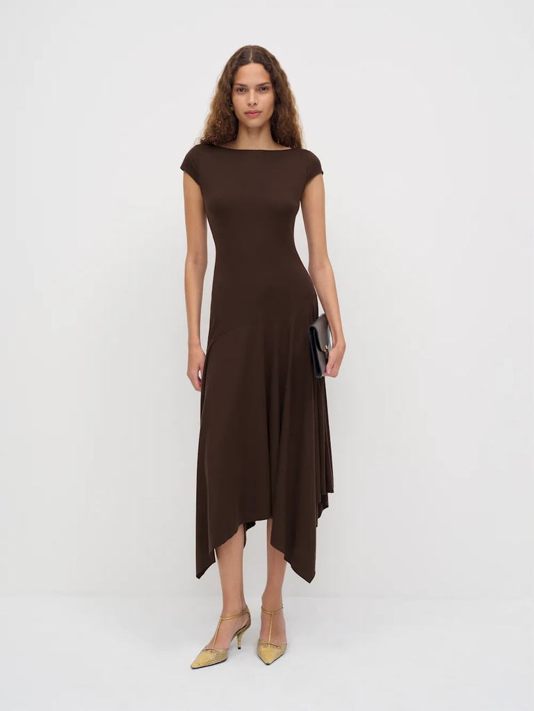 Reformation knit cap-sleeve bridesmaid rehearsal dinner dress