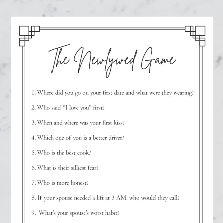 Printable the newlywed game for rehearsal dinner