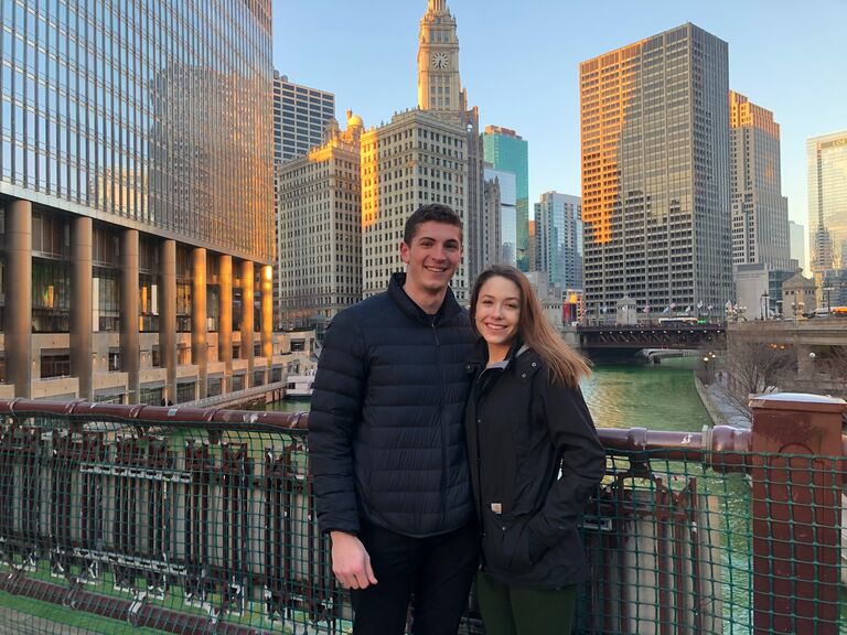 Our first photo together! St. Patty's day weekend on the Wabash Ave bridge in Chicago.